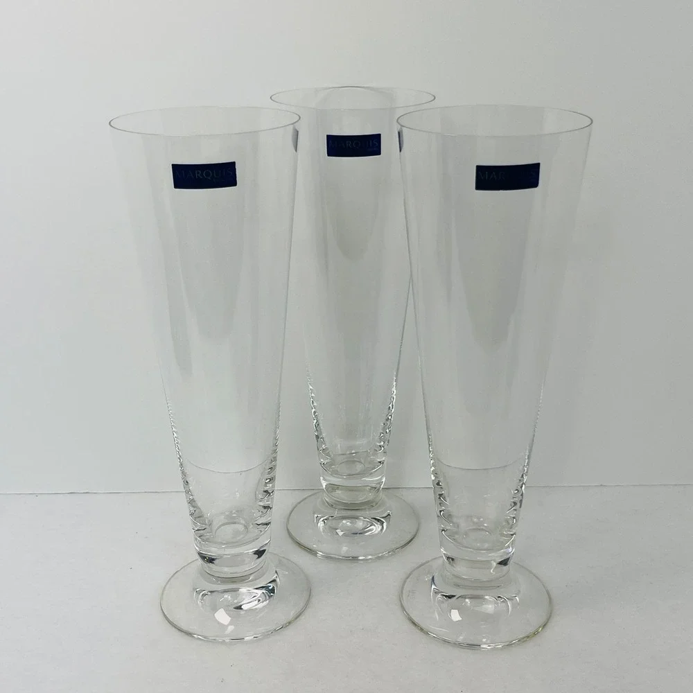 Marquis by Waterford Crystal Pilsner Beer Glasses Set of 3 Clear Footed 9.25in